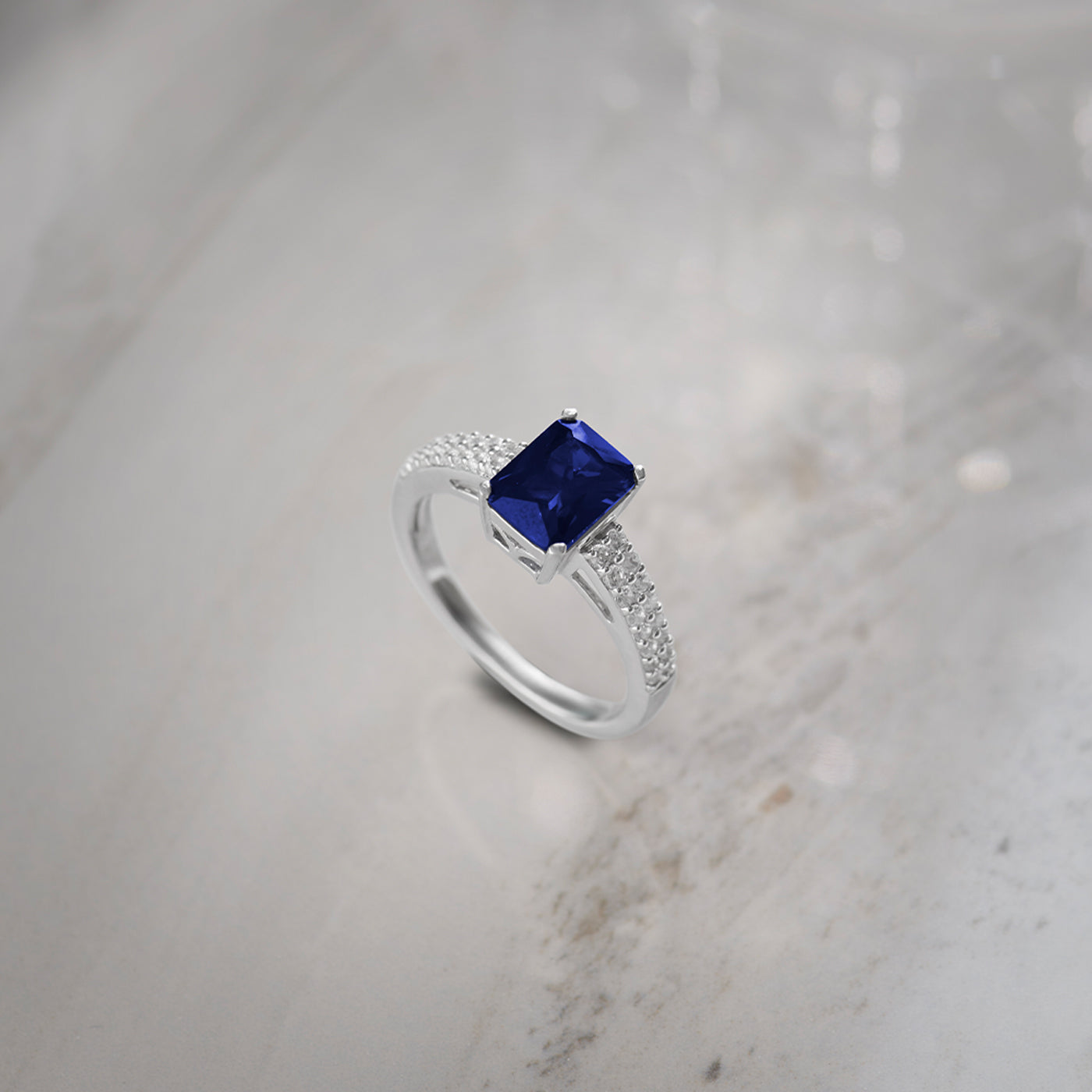 Created Sapphire & Diamond Ring, 14K Solid Gold, 1/4 ct Lab Grown Diamond-1