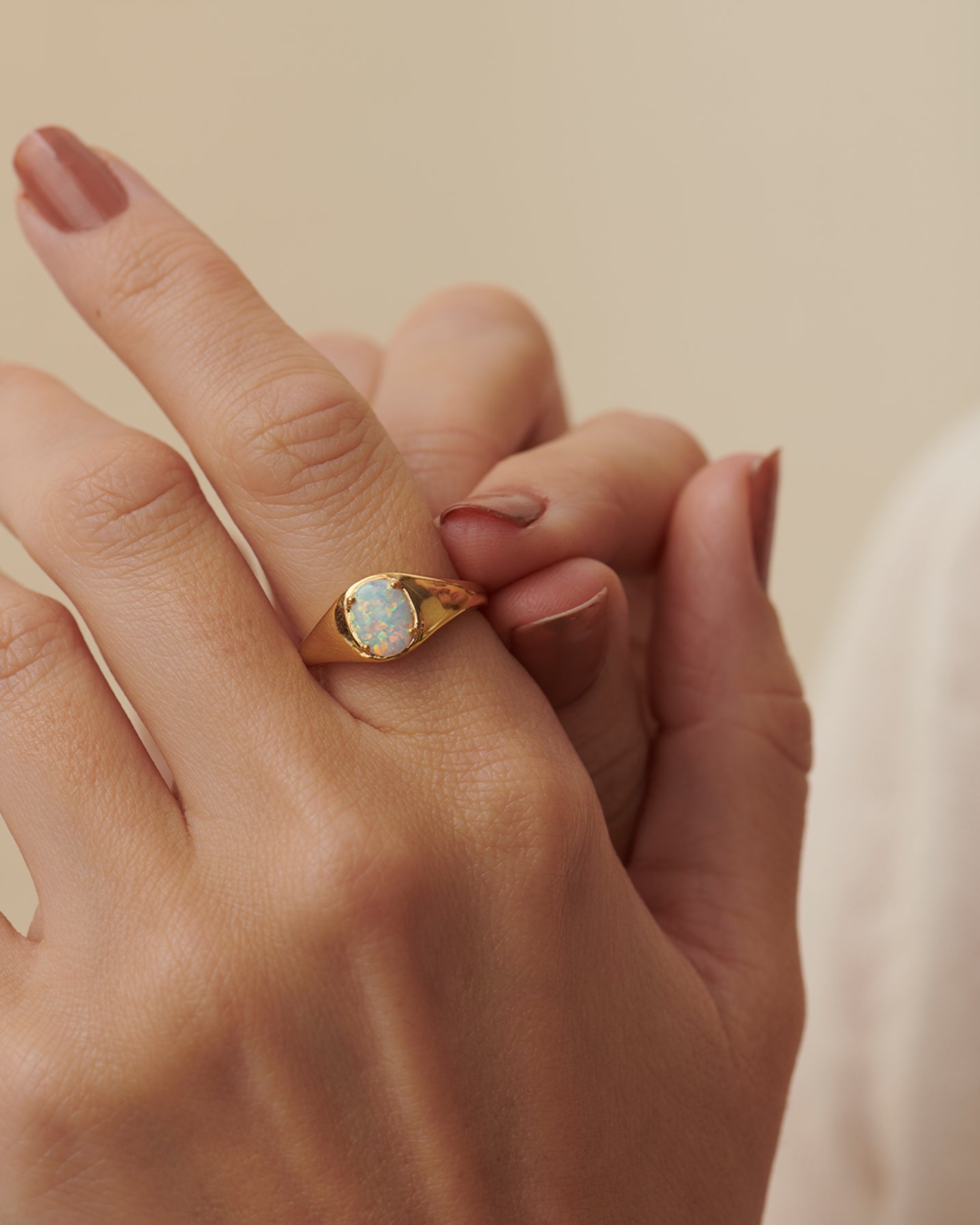 Created Opal Signet Ring, 14K Gold Vermeil-4