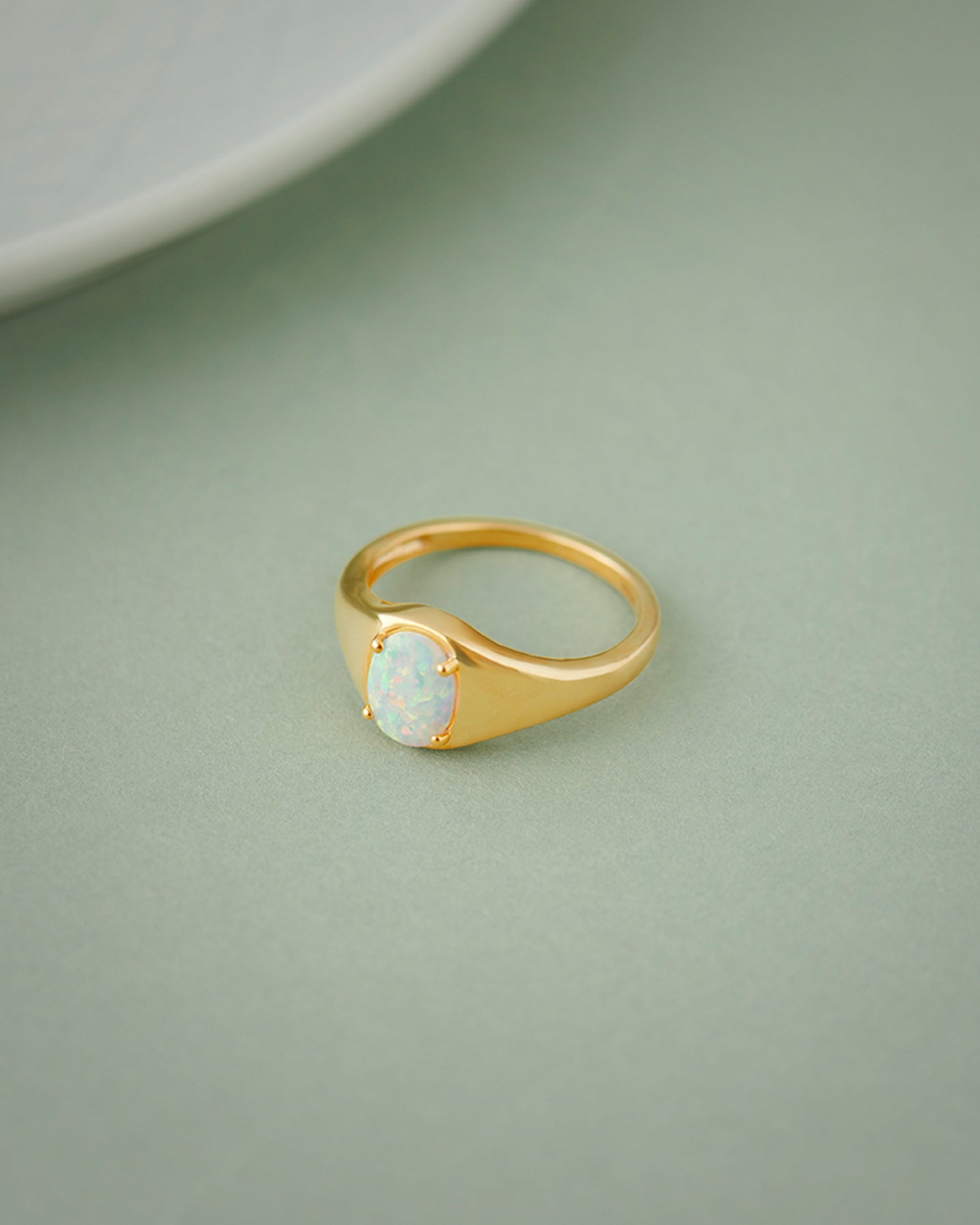 Created Opal Signet Ring, 14K Gold Vermeil-5