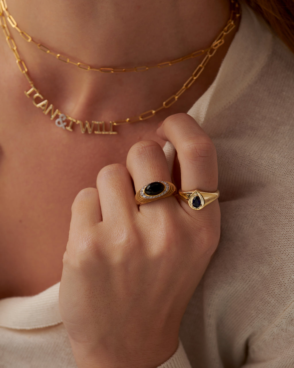 Created Sapphire Signet Ring, 14K Solid Gold-5