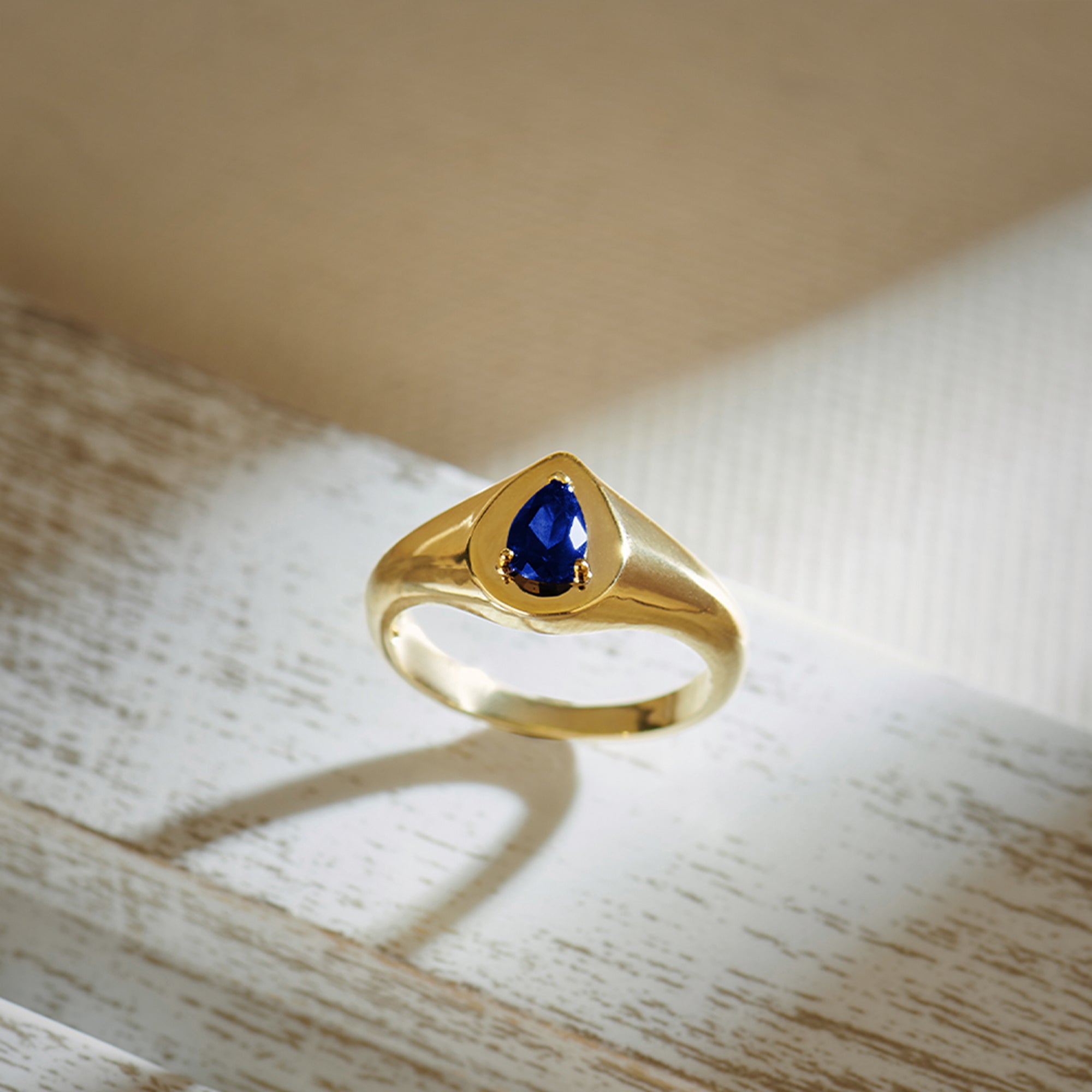 Created Sapphire Signet Ring, 14K Gold Vermeil-1
