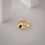 Created Sapphire Signet Ring, 14K Solid Gold-6