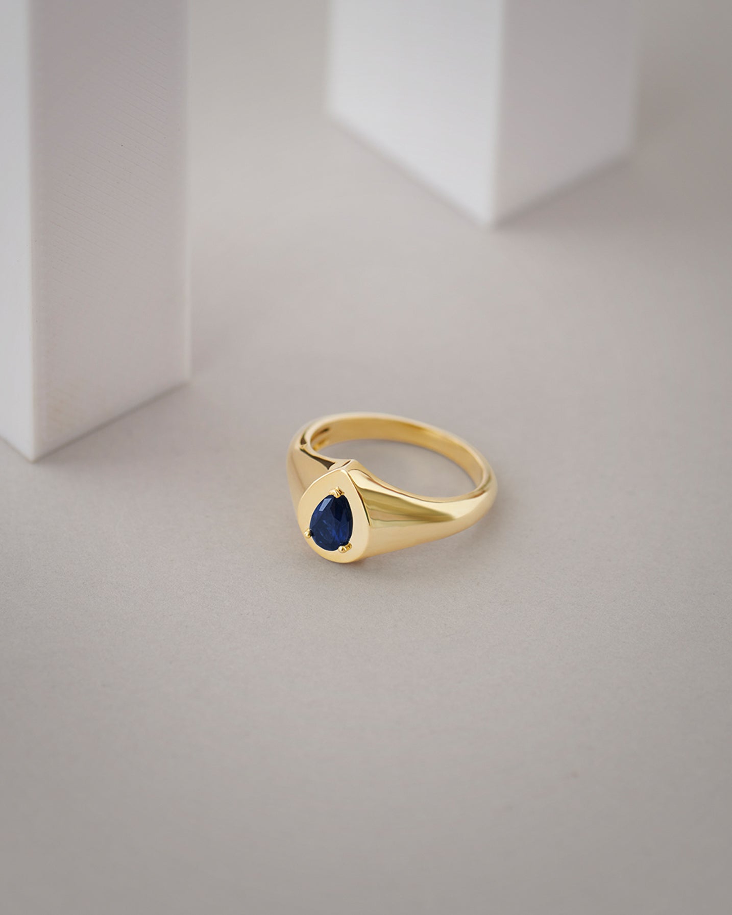 Created Sapphire Signet Ring, 14K Solid Gold-6