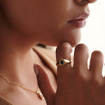 Created Sapphire Signet Ring, 14K Solid Gold-2