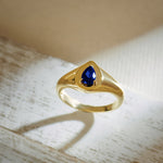 Created Sapphire Signet Ring, 14K Solid Gold-4
