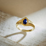 Created Sapphire Signet Ring, 14K Solid Gold-4