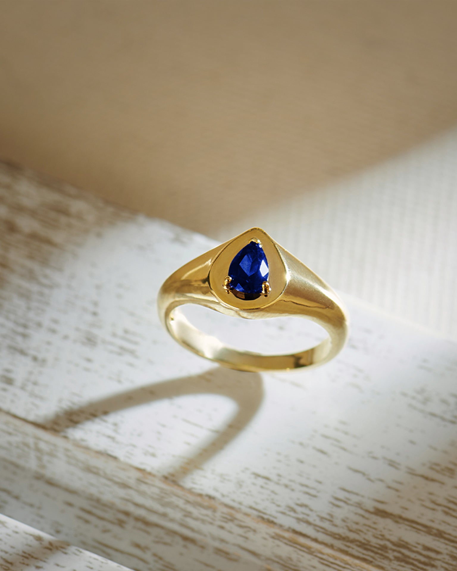 Created Sapphire Signet Ring, 14K Gold Vermeil-4