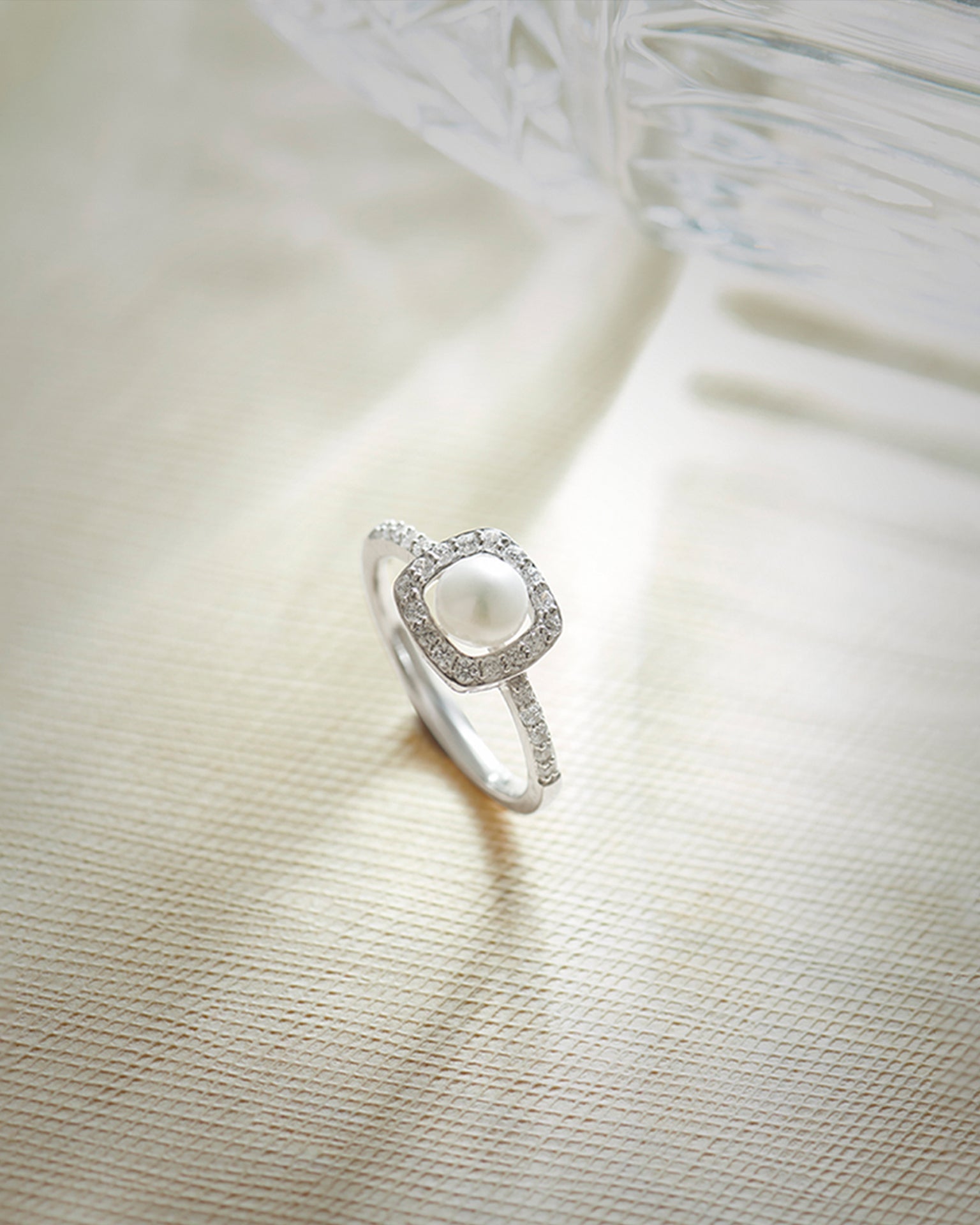 Classic Cushion Pearl Diamond Ring, Sterling Silver, 1/3 ct Lab Grown Diamond-6