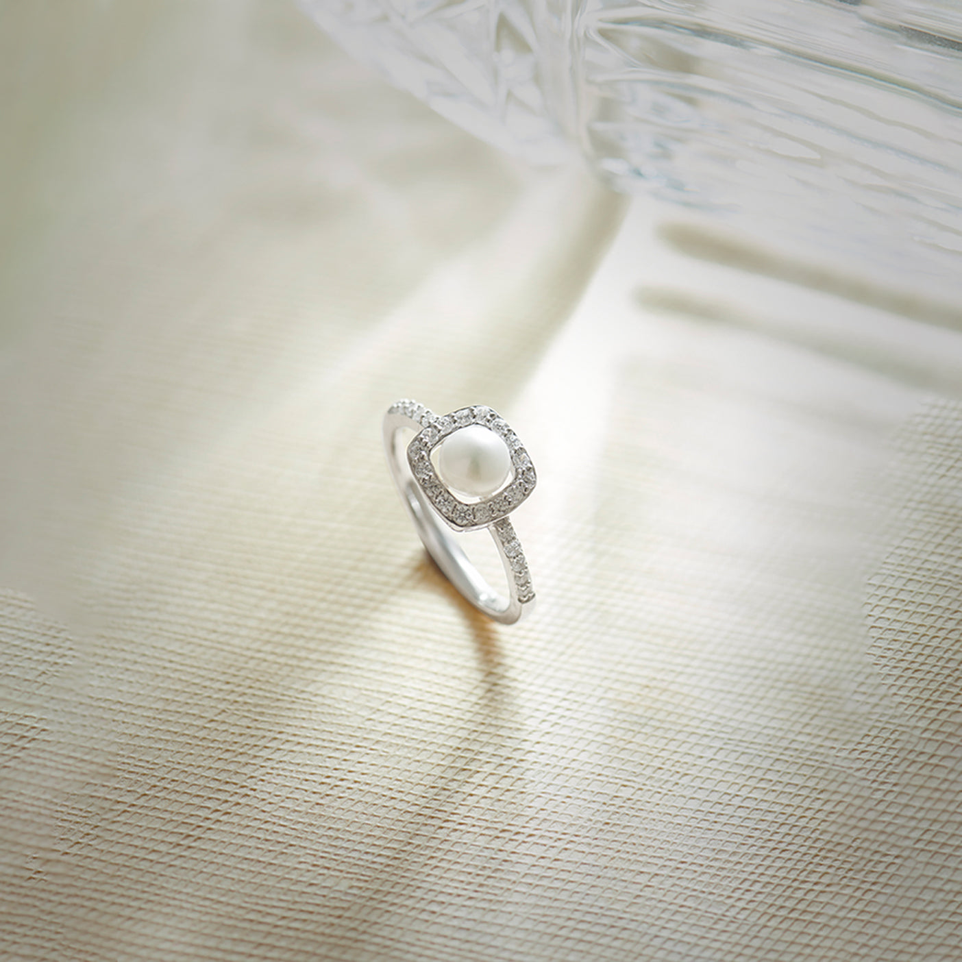 Classic Cushion Pearl Diamond Ring, Sterling Silver, 1/3 ct Lab Grown Diamond-1