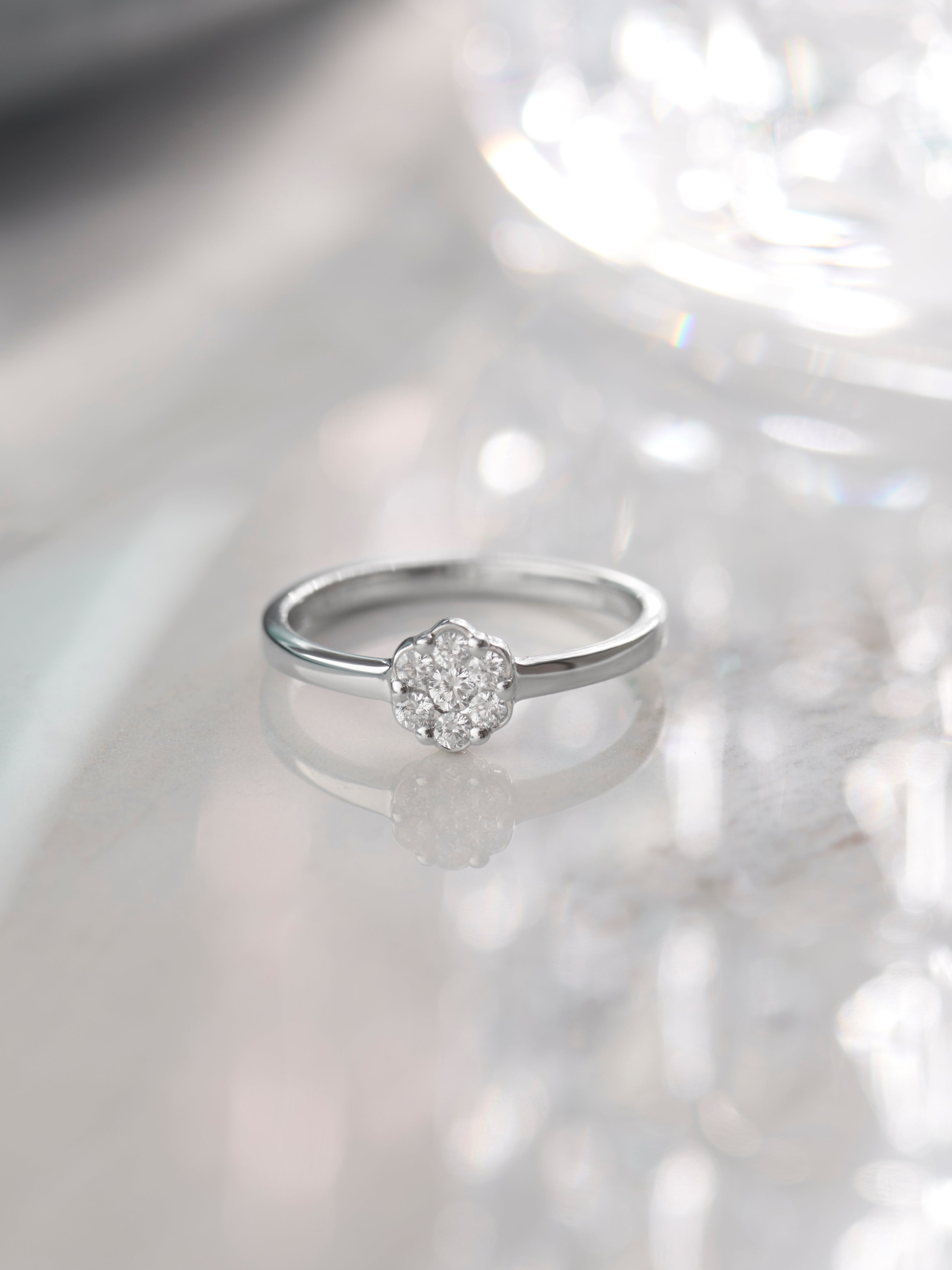 Sleek Floral Ring, 10K Solid Gold, 1/5 ct Lab Grown Diamond-4