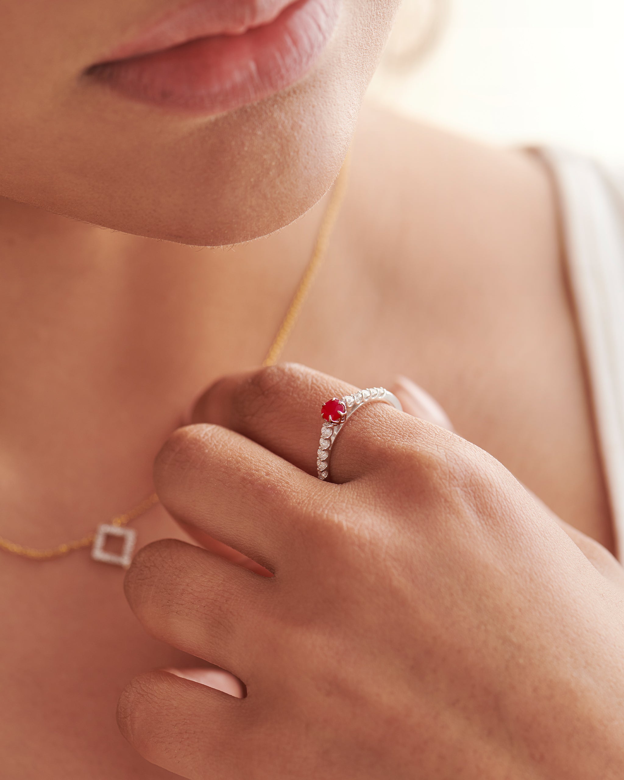 Created Ruby Sleek Diamond Ring