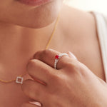 Created Ruby Sleek Diamond Ring, 14K Solid Gold, 1/4 ct Lab Grown Diamond-4