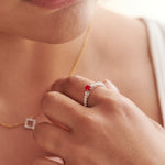 Created Ruby Sleek Diamond Ring, Sterling Silver, 1/4 ct Lab Grown Diamond-4