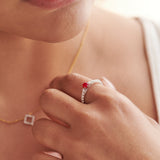 Created Ruby Sleek Diamond Ring, Sterling Silver, 1/4 ct Lab Grown Diamond-4