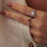 Created Ruby Sleek Diamond Ring, Sterling Silver, 1/4 ct Lab Grown Diamond-2