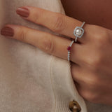 Created Ruby Sleek Diamond Ring, Sterling Silver, 1/4 ct Lab Grown Diamond-2