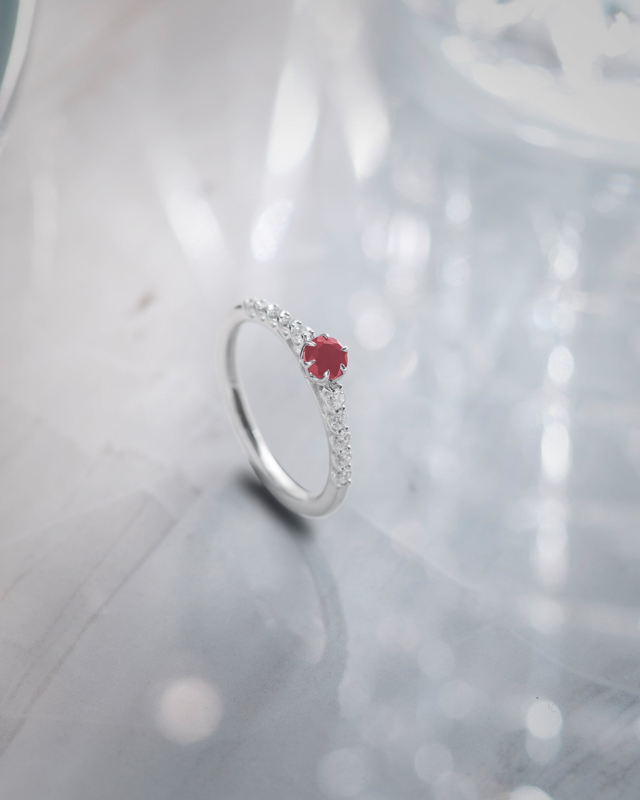 Created Ruby Sleek Diamond Ring, Sterling Silver, 1/4 ct Lab Grown Diamond-6