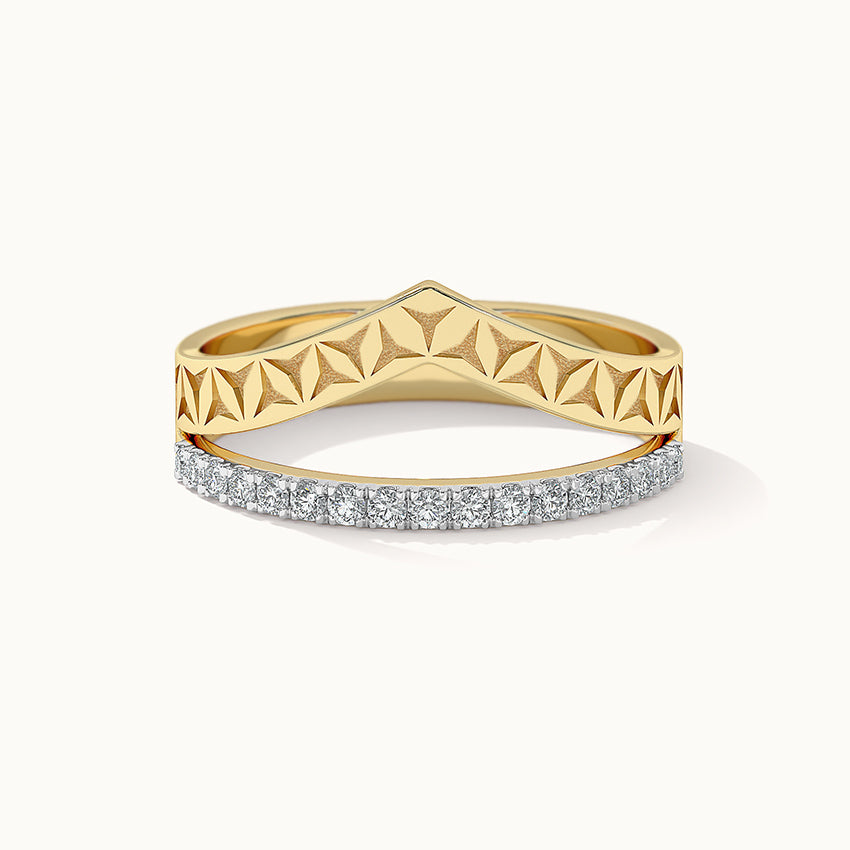 Engraved Chevron Band, 14K Solid Gold, 1/5 ct Lab Grown Diamond-3