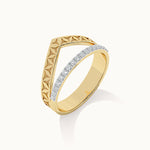Engraved Chevron Band, 14K Solid Gold, 1/5 ct Lab Grown Diamond-6