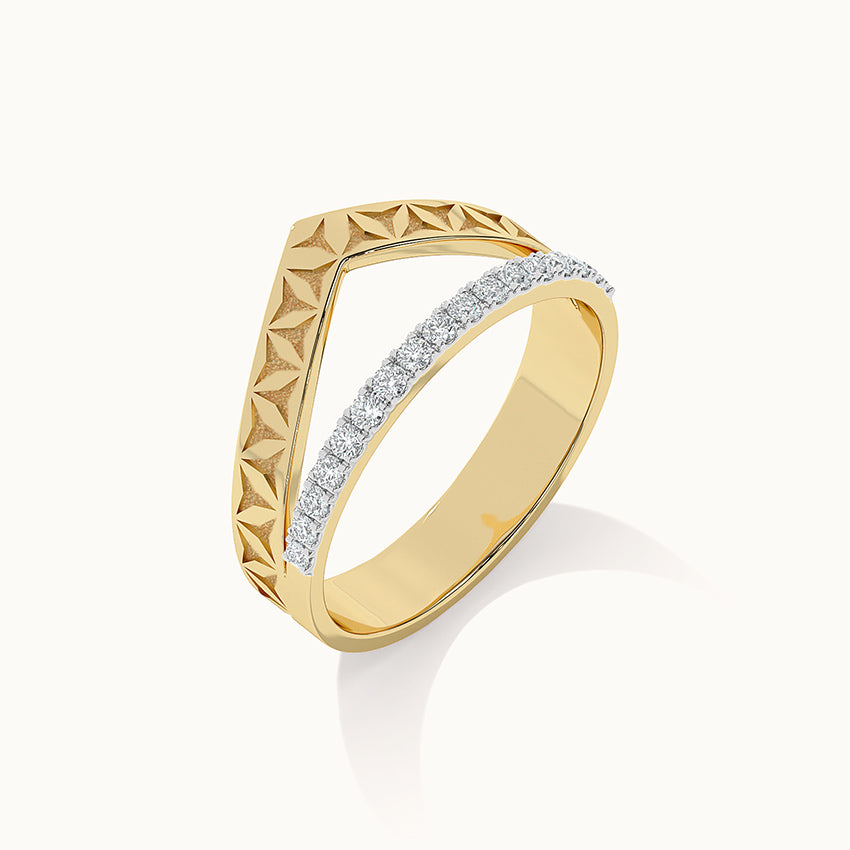 Engraved Chevron Band, 14K Solid Gold, 1/5 ct Lab Grown Diamond-6