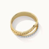 Engraved Chevron Band, 14K Solid Gold, 1/5 ct Lab Grown Diamond-7