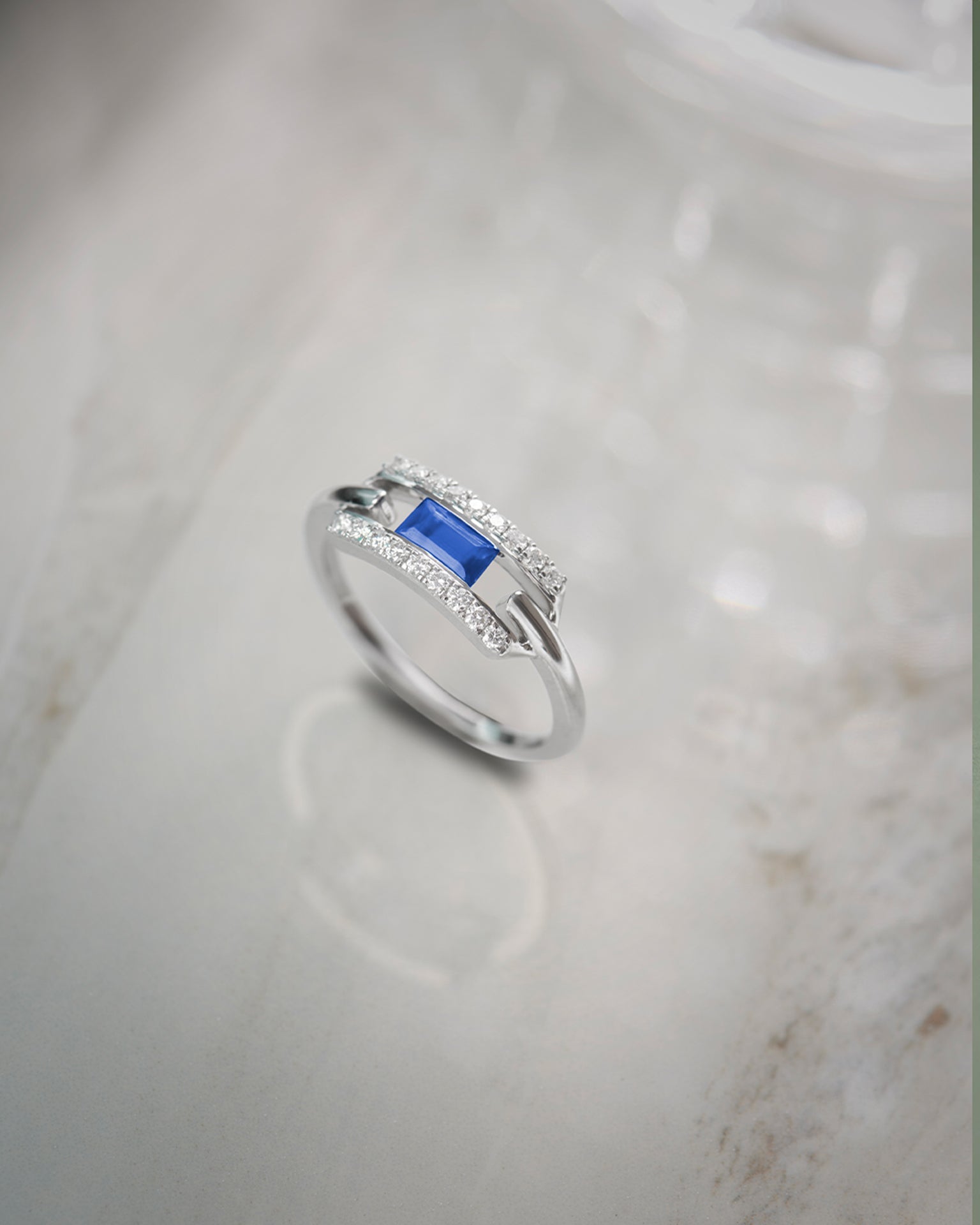 Created Sapphire Paperclip Ring, 14K Solid Gold, 1/5 ct Lab Grown Diamond-6