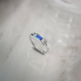 Created Sapphire Paperclip Ring, Sterling Silver, 1/5 ct Lab Grown Diamond-1