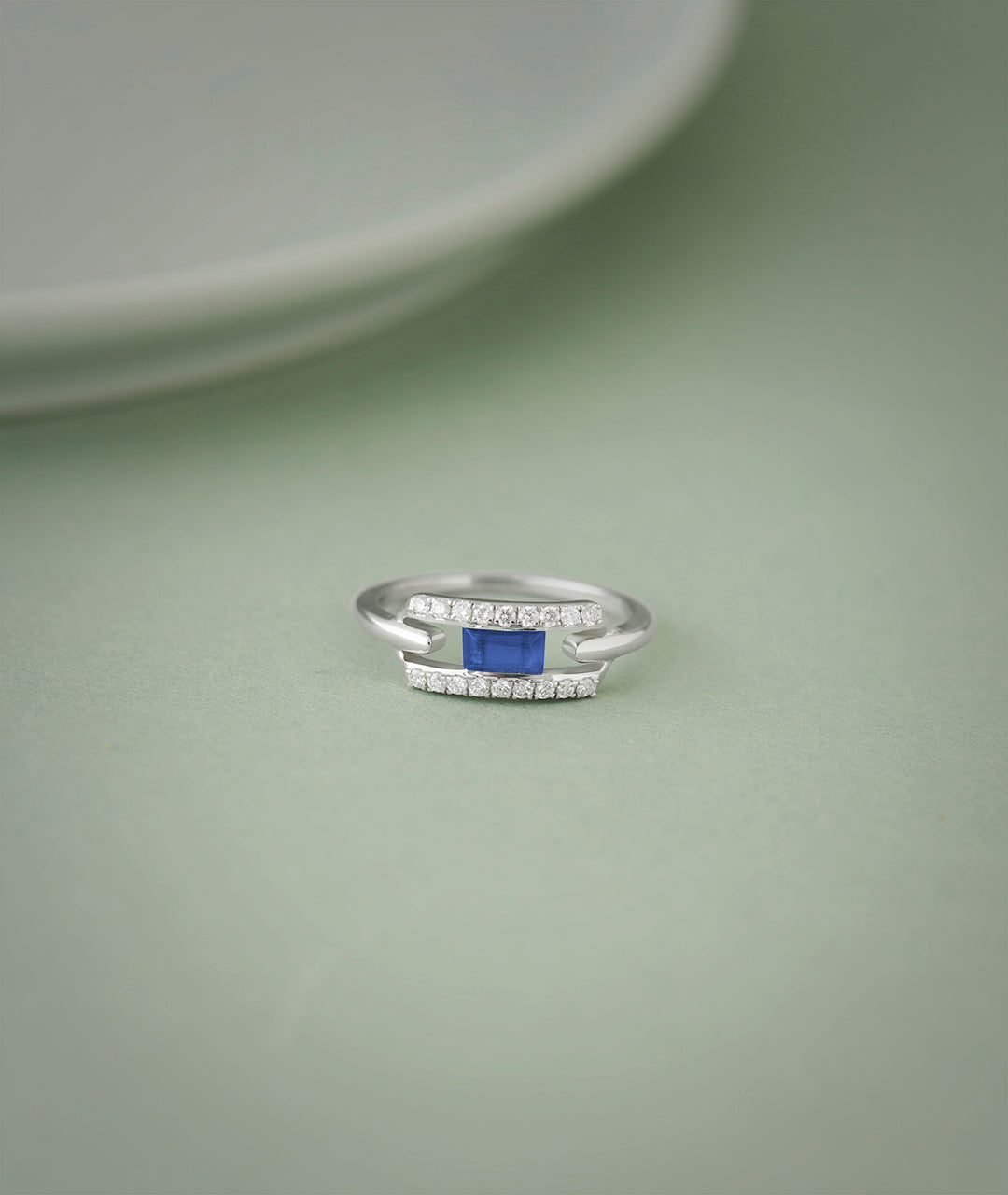Created Sapphire Paperclip Ring, Sterling Silver, 1/5 ct Lab Grown Diamond-4