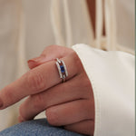 Created Sapphire Paperclip Ring, 14K Solid Gold, 1/5 ct Lab Grown Diamond-2