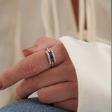 Created Sapphire Paperclip Ring, 14K Solid Gold, 1/5 ct Lab Grown Diamond-2