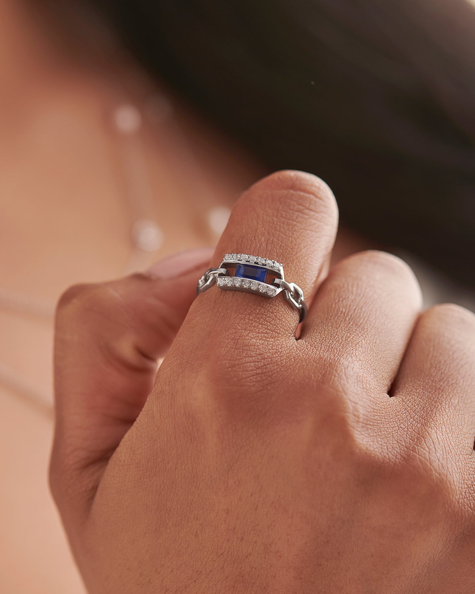 Paperclip Link Ring, 14K Solid Gold, 1/6 ct Lab Grown Diamond-2