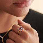 Enamel Butterfly Ring, 14K Solid Gold, 1/8 ct Lab Grown Diamond-2