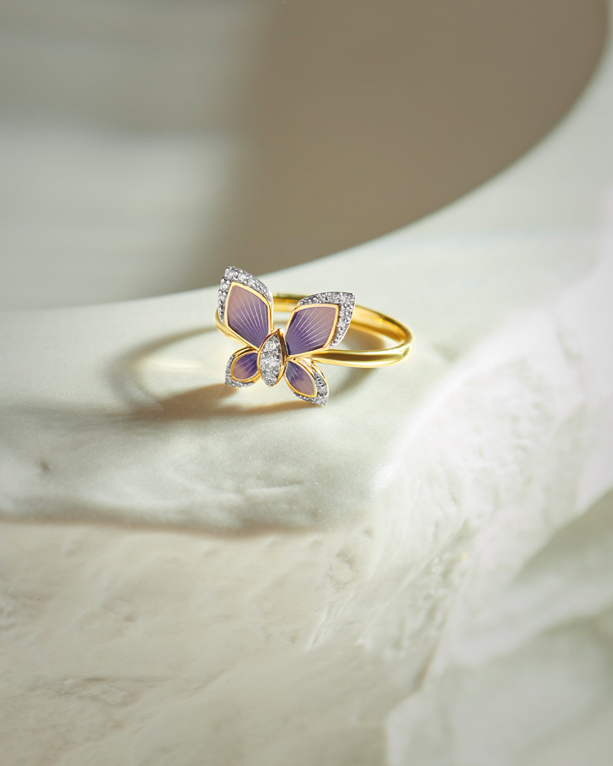 Enamel Butterfly Ring, 14K Solid Gold, 1/8 ct Lab Grown Diamond-6