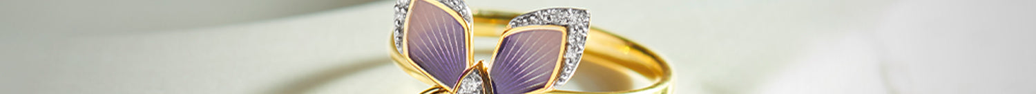 Enamel Butterfly Ring, 14K Gold Vermeil, 1/8 ct Lab Grown Diamond-1