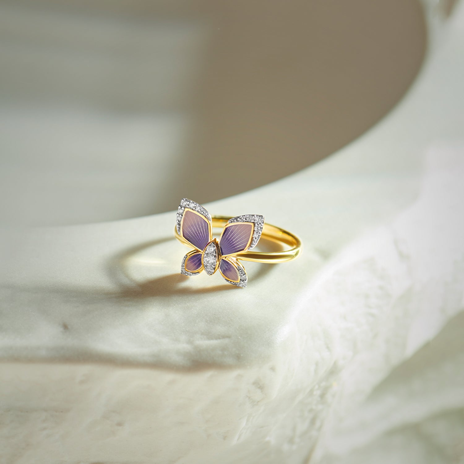 Enamel Butterfly Ring, 14K Gold Vermeil, 1/8 ct Lab Grown Diamond-1