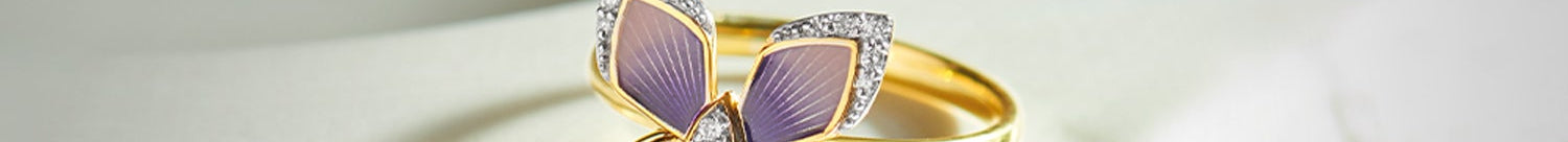 Enamel Butterfly Ring, 14K Solid Gold, 1/8 ct Lab Grown Diamond-1