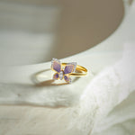 Enamel Butterfly Ring, 14K Solid Gold, 1/8 ct Lab Grown Diamond-1