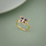 Enamel Butterfly Ring, 14K Solid Gold, 1/8 ct Lab Grown Diamond-5