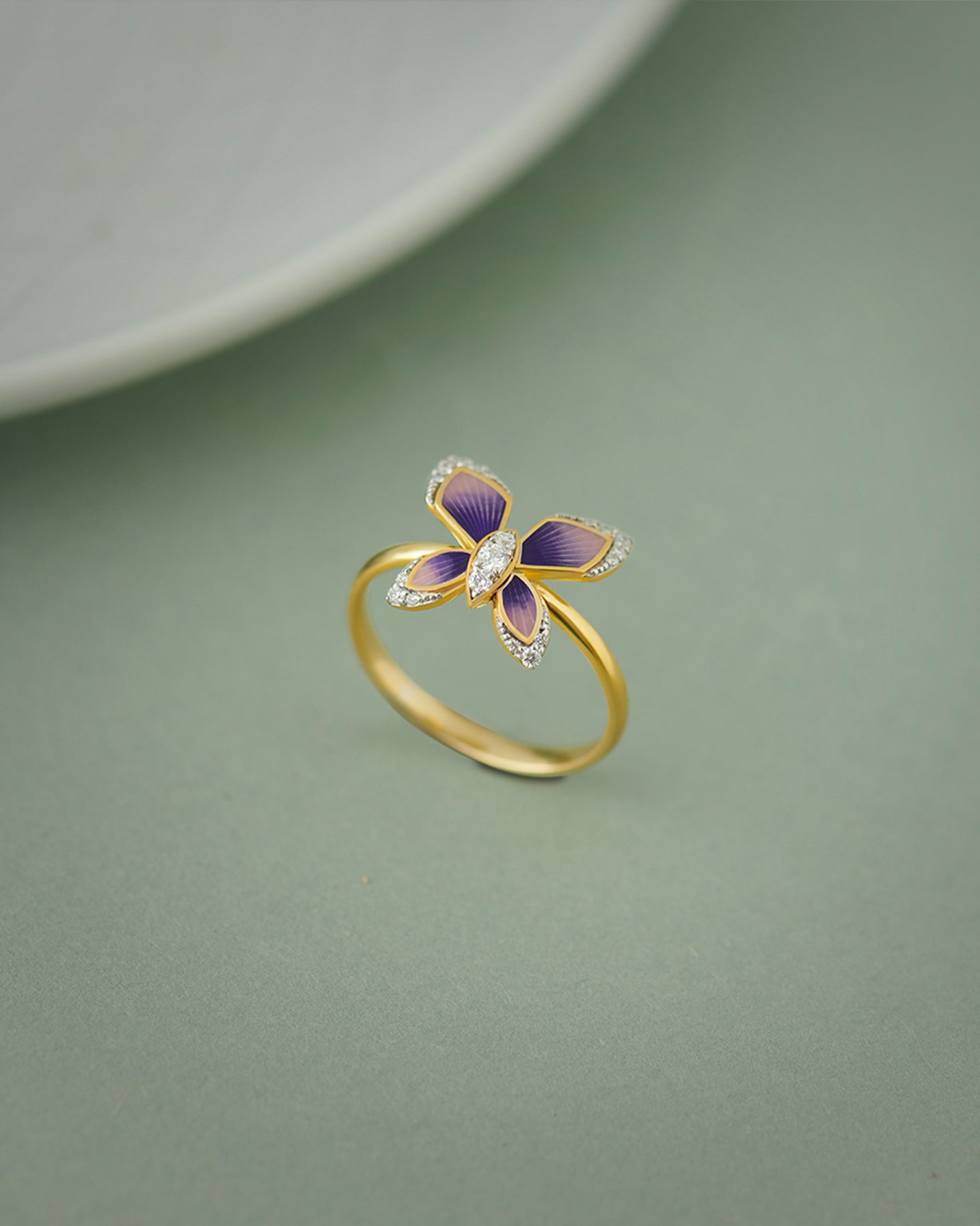 Enamel Butterfly Ring, 14K Solid Gold, 1/8 ct Lab Grown Diamond-5