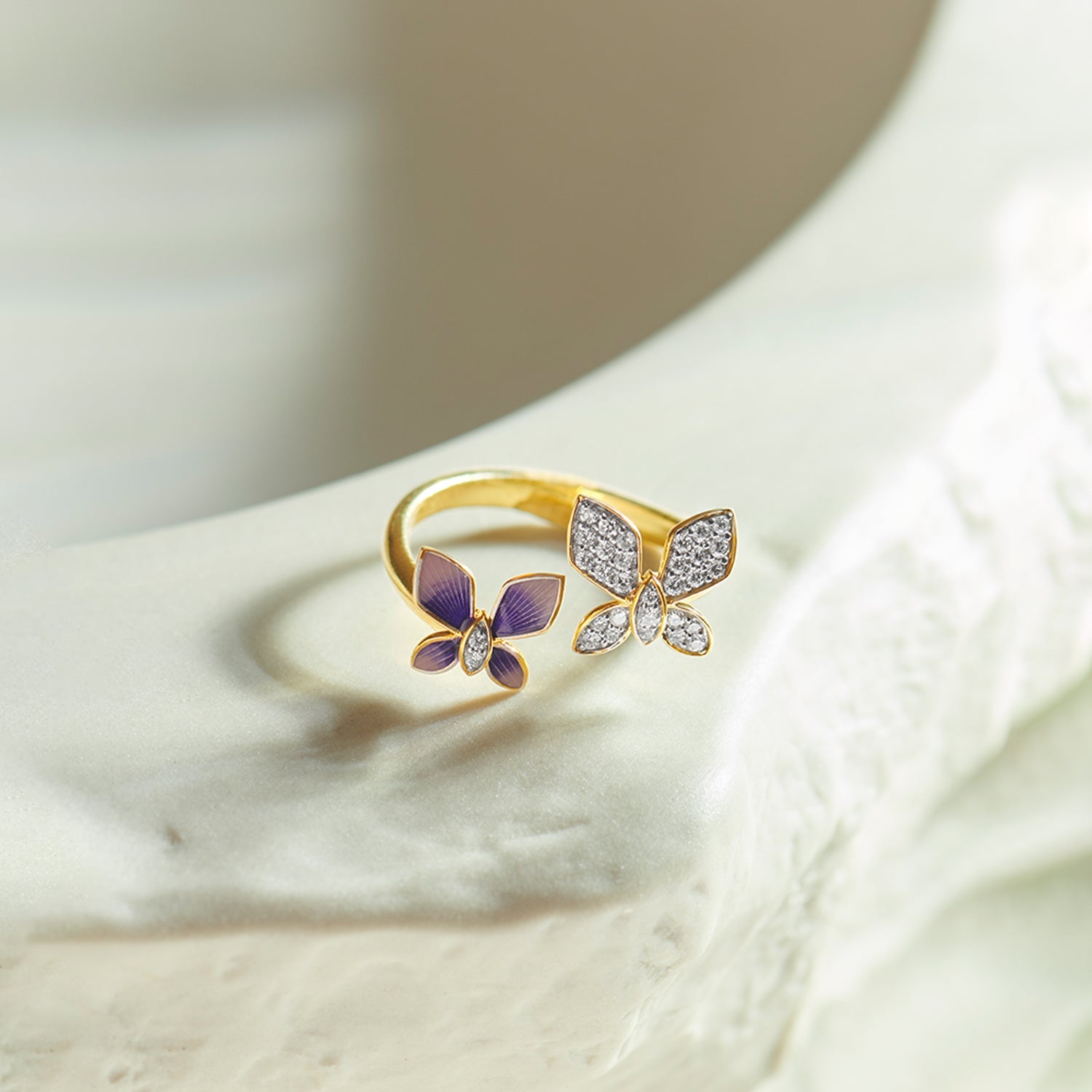 Fluttering Butterfly Ring, 14K Gold Vermeil, 1/5 ct Lab Grown Diamond-1