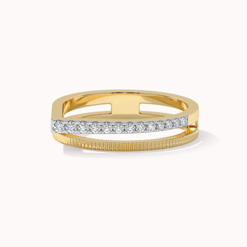 Textured Twin Band, 14K Solid Gold, 1/8 ct Lab Grown Diamond-3