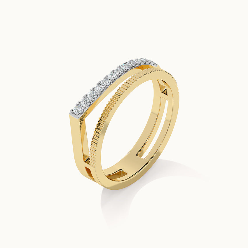 Textured Twin Band, 14K Gold Vermeil, 1/8 ct Lab Grown Diamond-5