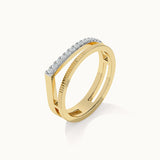 Textured Twin Band, 14K Solid Gold, 1/8 ct Lab Grown Diamond-5