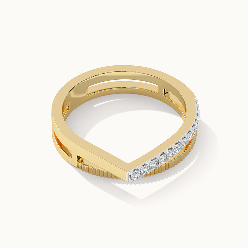 Textured Twin Band, 14K Gold Vermeil, 1/8 ct Lab Grown Diamond-6
