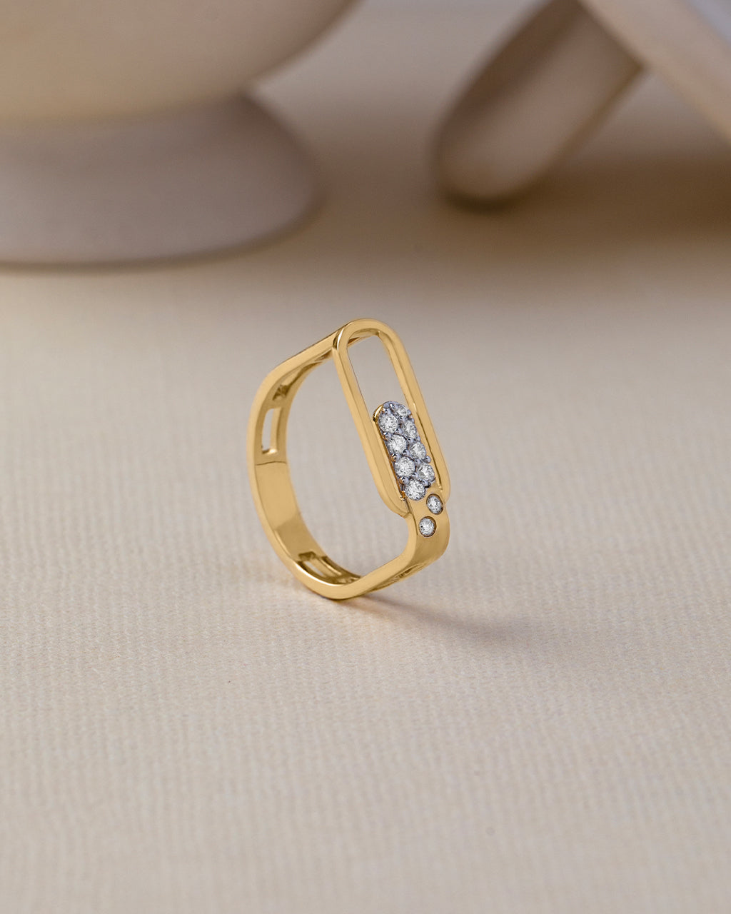Bubbles Paperclip Open Ring, 14K Solid Gold, 1/6 ct Lab Grown Diamond-6