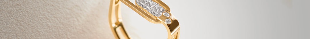 Bubbles Paperclip Open Ring, 14K Solid Gold, 1/6 ct Lab Grown Diamond-1