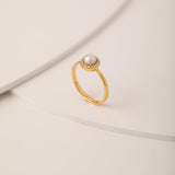 Classic Pearl Diamond Ring, 14K Solid Gold, 1/10 ct Lab Grown Diamond-5