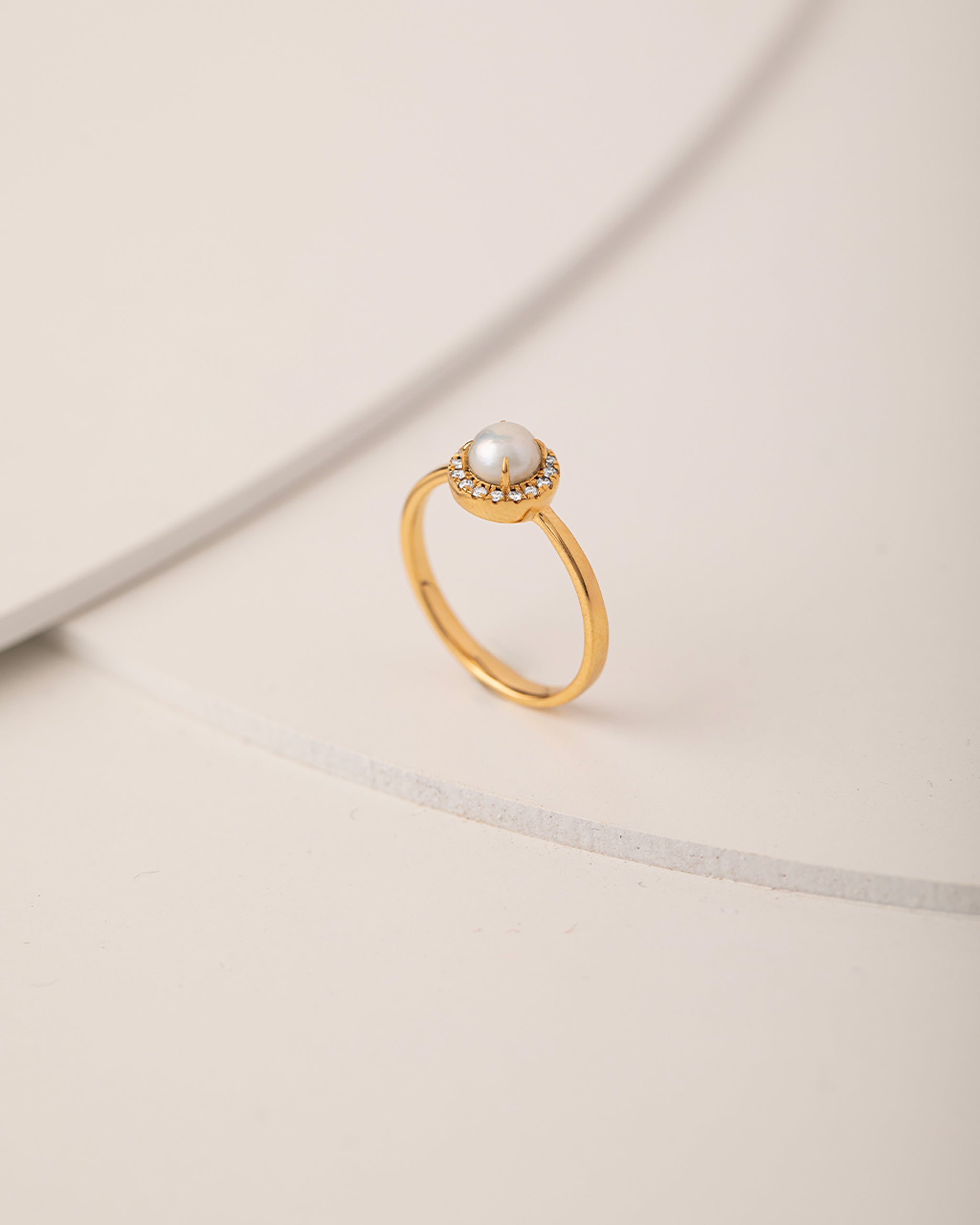 Classic Pearl Diamond Ring, 14K Solid Gold, 1/10 ct Lab Grown Diamond-5