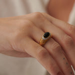 Created Black Onyx Signet Ring, 14K Solid Gold, 1/4 ct Lab Grown Diamond-2