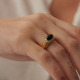Created Black Onyx Signet Ring, 14K Solid Gold, 1/4 ct Lab Grown Diamond-2